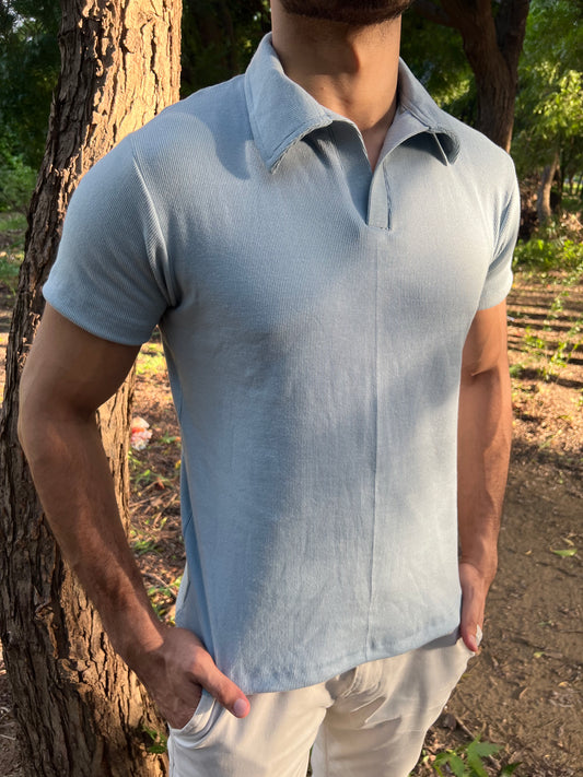 Baby Blue - Buttonless Textured Polo