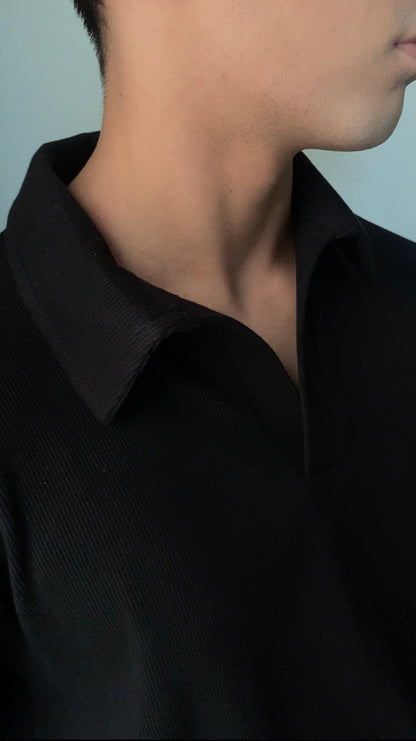 Black - Buttonless Textured Polo