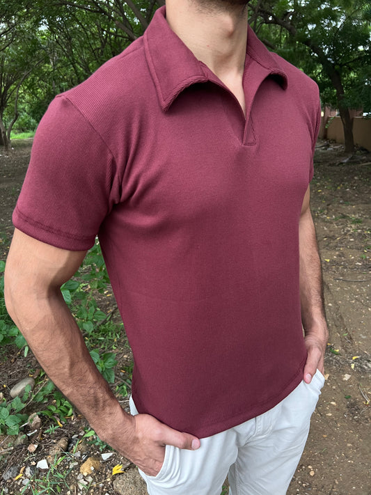 Maroon - Buttonless Textured Polo