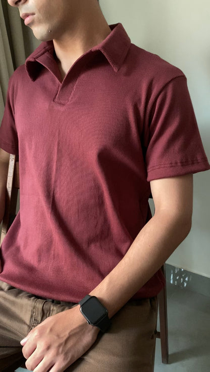 Maroon - Buttonless Textured Polo