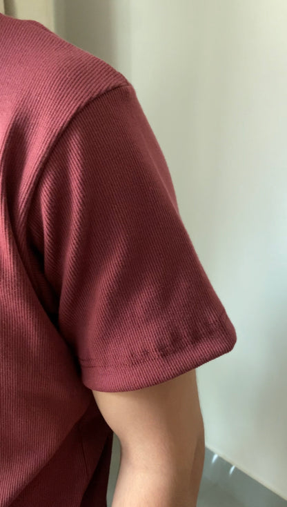 Maroon - Buttonless Textured Polo