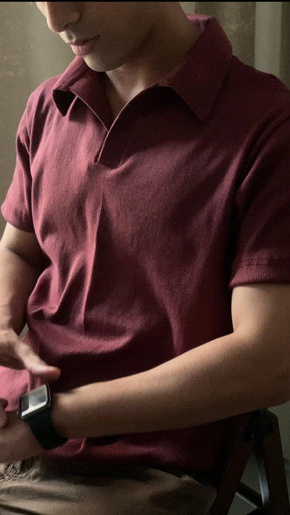 Maroon - Buttonless Textured Polo