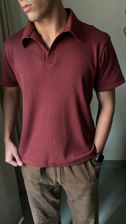 Maroon - Buttonless Textured Polo