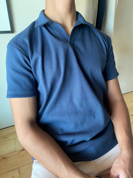 Navy Blue - Buttonless Textured Polo