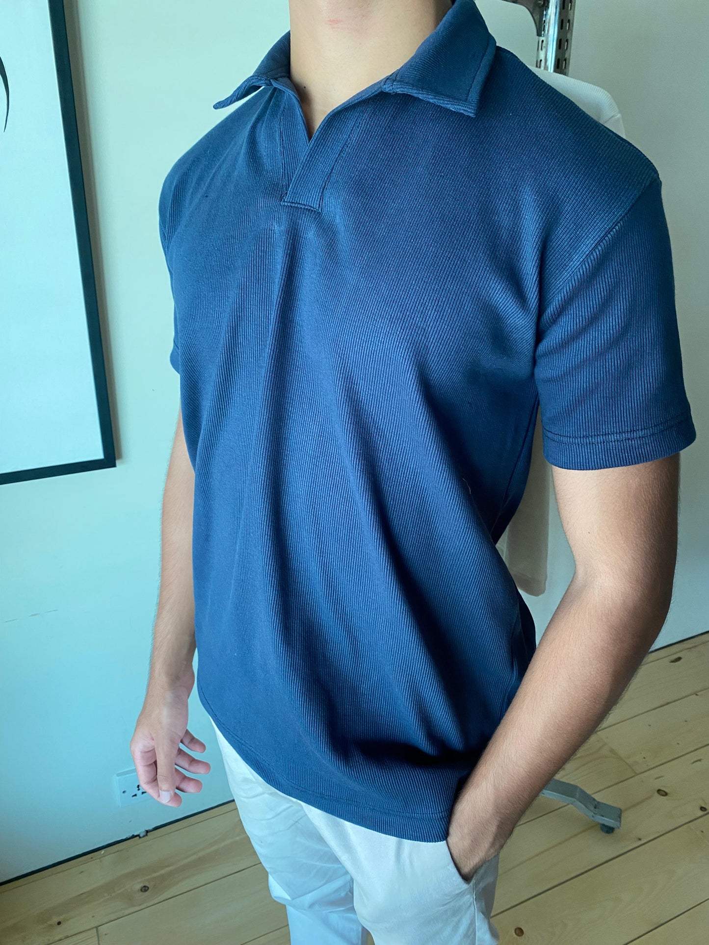 Navy Blue - Buttonless Textured Polo