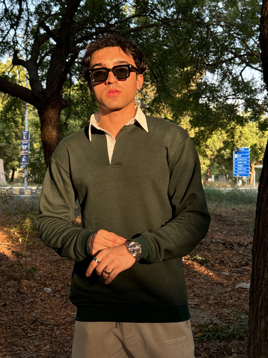 Green Buttonless Polo Sweat shirt