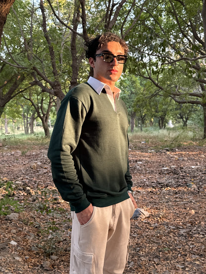 Green Buttonless Polo Sweat shirt