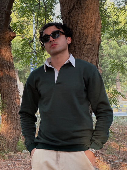 Green Buttonless Polo Sweat shirt